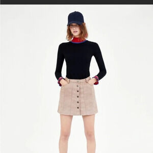 Zara Tan/Nude Button Down Faux Suede Mini Skirt Size S